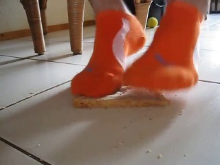 orange pumasocks stomping bread